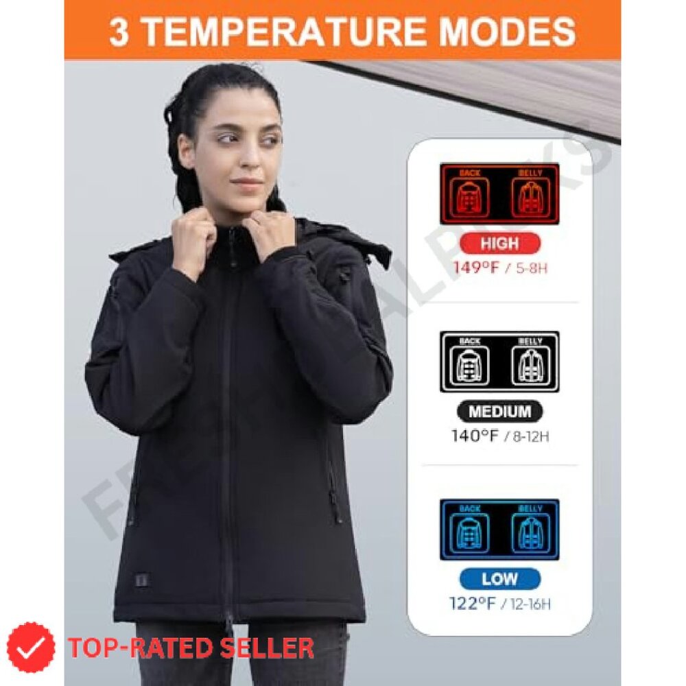 Heated Winter Jacket Soft Shell Detachable Hood E… - image 5